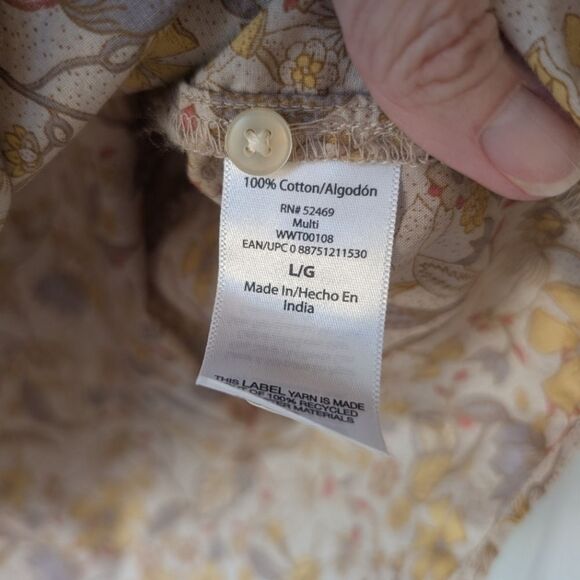 Free Assembly Women's Ruffle Blouse Large Yellow Beige Ruffle Sleeve Peasant - Picture 7 of 8